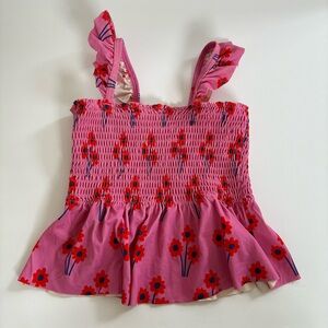 Hanna Andersson Posie Smocked Mixie Swimsuit Top Pink 5 110 UV Protection Floral